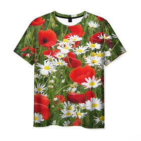 Мужская футболка 3D с принтом Полевые цветы 2 в Петрозаводске, 100% полиэфир | прямой крой, круглый вырез горловины, длина до линии бедер | поле | полевые цветы | цветы