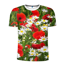 Мужская футболка 3D спортивная с принтом Полевые цветы 2 в Петрозаводске, 100% полиэстер с улучшенными характеристиками | приталенный силуэт, круглая горловина, широкие плечи, сужается к линии бедра | поле | полевые цветы | цветы