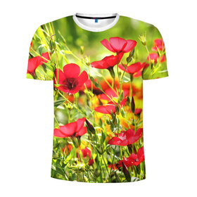 Мужская футболка 3D спортивная с принтом Полевые цветы 5 в Петрозаводске, 100% полиэстер с улучшенными характеристиками | приталенный силуэт, круглая горловина, широкие плечи, сужается к линии бедра | поле | полевые цветы | цветы