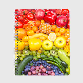 Тетрадь с принтом Плоды в Петрозаводске, 100% бумага | 48 листов, плотность листов — 60 г/м2, плотность картонной обложки — 250 г/м2. Листы скреплены сбоку удобной пружинной спиралью. Уголки страниц и обложки скругленные. Цвет линий — светло-серый
 | Тематика изображения на принте: овощи | фрукты | ягоды