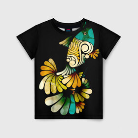 Детская футболка 3D с принтом Рыбка в Петрозаводске, 100% гипоаллергенный полиэфир | прямой крой, круглый вырез горловины, длина до линии бедер, чуть спущенное плечо, ткань немного тянется | Тематика изображения на принте: золотая рыбка | рыба