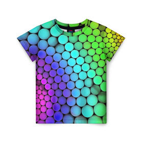 Детская футболка 3D с принтом Цветные шары в Петрозаводске, 100% гипоаллергенный полиэфир | прямой крой, круглый вырез горловины, длина до линии бедер, чуть спущенное плечо, ткань немного тянется | абстракция | краски | круги | цвета | шары