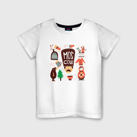 Детская футболка хлопок с принтом Moscow в Петрозаводске, 100% хлопок | круглый вырез горловины, полуприлегающий силуэт, длина до линии бедер | moscow | водка | матрешка | медведь | москва | россия