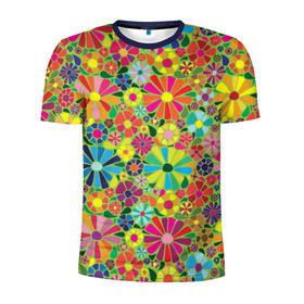 Мужская футболка 3D спортивная с принтом Узор из цветов в Петрозаводске, 100% полиэстер с улучшенными характеристиками | приталенный силуэт, круглая горловина, широкие плечи, сужается к линии бедра | паттерн | разноцветный | рстительный