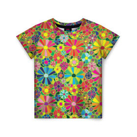 Детская футболка 3D с принтом Узор из цветов в Петрозаводске, 100% гипоаллергенный полиэфир | прямой крой, круглый вырез горловины, длина до линии бедер, чуть спущенное плечо, ткань немного тянется | паттерн | разноцветный | рстительный