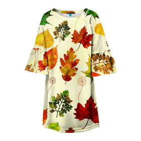 Детское платье 3D с принтом Осень в Петрозаводске, 100% полиэстер | прямой силуэт, чуть расширенный к низу. Круглая горловина, на рукавах — воланы | листва | листья | осень | оформление | пёстрые листочки | слой | текстура | трайбл | узор | фон