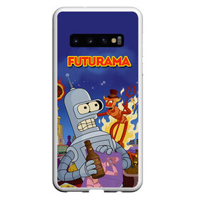Чехол для Samsung Galaxy S10 с принтом Futurama в Петрозаводске, Силикон | Область печати: задняя сторона чехла, без боковых панелей | bender | fry | futurama | mult | бендер | бэндер | лила | мульт | мультсериал | мульфильмы | фрай | футутрама