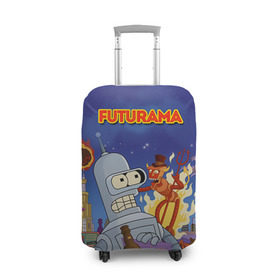 Чехол для чемодана 3D с принтом Futurama в Петрозаводске, 86% полиэфир, 14% спандекс | двустороннее нанесение принта, прорези для ручек и колес | bender | fry | futurama | mult | бендер | бэндер | лила | мульт | мультсериал | мульфильмы | фрай | футутрама