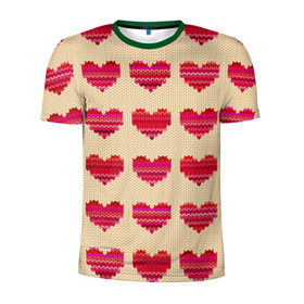 Мужская футболка 3D спортивная с принтом Шерстяные сердечки в Петрозаводске, 100% полиэстер с улучшенными характеристиками | приталенный силуэт, круглая горловина, широкие плечи, сужается к линии бедра | вязание | вязаный | паттерн | текстура | узор