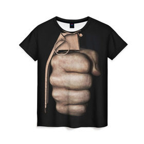 Женская футболка 3D с принтом Кулак как граната в Петрозаводске, 100% полиэфир ( синтетическое хлопкоподобное полотно) | прямой крой, круглый вырез горловины, длина до линии бедер | рука