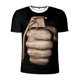 Мужская футболка 3D спортивная с принтом Кулак как граната в Петрозаводске, 100% полиэстер с улучшенными характеристиками | приталенный силуэт, круглая горловина, широкие плечи, сужается к линии бедра | рука