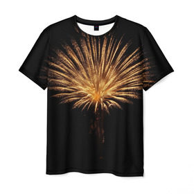 Мужская футболка 3D с принтом Фейерверк в Петрозаводске, 100% полиэфир | прямой крой, круглый вырез горловины, длина до линии бедер | взрыв | грохот | красота | огни | праздник | салют | фейерверк | шум