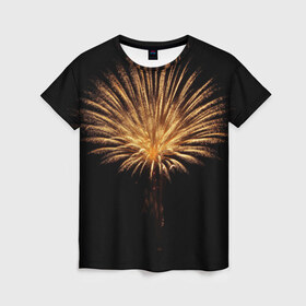 Женская футболка 3D с принтом Фейерверк в Петрозаводске, 100% полиэфир ( синтетическое хлопкоподобное полотно) | прямой крой, круглый вырез горловины, длина до линии бедер | взрыв | грохот | красота | огни | праздник | салют | фейерверк | шум