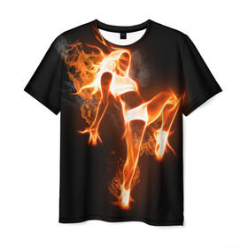 Мужская футболка 3D с принтом Спортивная страсть в Петрозаводске, 100% полиэфир | прямой крой, круглый вырез горловины, длина до линии бедер | грация | здоровье | зож | огонь | пламя | силуэт | спорт | страсть | танец | тонус | фитнес