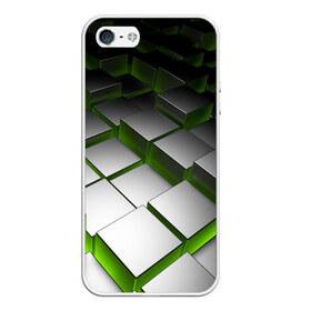 Чехол силиконовый для Телефон Apple iPhone 5/5S с принтом Куб в Петрозаводске, Силикон | Область печати: задняя сторона чехла, без боковых панелей | Тематика изображения на принте: зеленая | квадрат | куб | текстуры