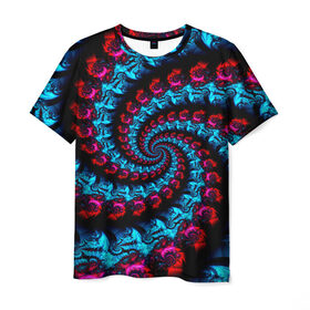 Мужская футболка 3D с принтом Abstract cky в Петрозаводске, 100% полиэфир | прямой крой, круглый вырез горловины, длина до линии бедер | красный | спираль