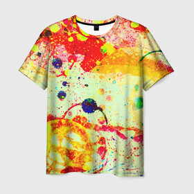 Мужская футболка 3D с принтом Брызги красок в Петрозаводске, 100% полиэфир | прямой крой, круглый вырез горловины, длина до линии бедер | цветные