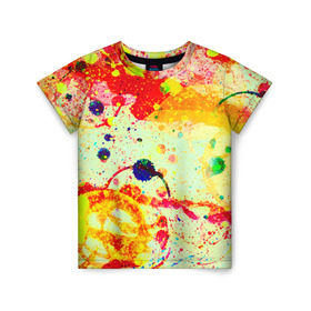 Детская футболка 3D с принтом Брызги красок в Петрозаводске, 100% гипоаллергенный полиэфир | прямой крой, круглый вырез горловины, длина до линии бедер, чуть спущенное плечо, ткань немного тянется | цветные