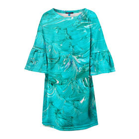 Детское платье 3D с принтом Голубая краска в Петрозаводске, 100% полиэстер | прямой силуэт, чуть расширенный к низу. Круглая горловина, на рукавах — воланы | абстракция | абстракция красок | краска