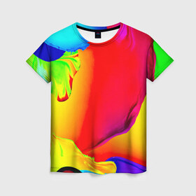 Женская футболка 3D с принтом Краска в Петрозаводске, 100% полиэфир ( синтетическое хлопкоподобное полотно) | прямой крой, круглый вырез горловины, длина до линии бедер | абстракция | арт | брызги | краска