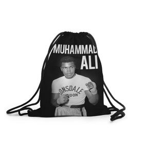 Рюкзак-мешок 3D с принтом Muhammad Ali в Петрозаводске, 100% полиэстер | плотность ткани — 200 г/м2, размер — 35 х 45 см; лямки — толстые шнурки, застежка на шнуровке, без карманов и подкладки | Тематика изображения на принте: ali | boxing | muhammad ali |   |  muhammad |  бокс | али | боксер | мухамад. мухаммад | мухаммед | мухаммед али