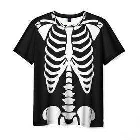 Мужская футболка 3D с принтом Скелет в Петрозаводске, 100% полиэфир | прямой крой, круглый вырез горловины, длина до линии бедер | bones | halloween | кости | костюм | прикол | прикольная картинка | скелет | тело | хеллоуин