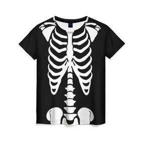 Женская футболка 3D с принтом Скелет в Петрозаводске, 100% полиэфир ( синтетическое хлопкоподобное полотно) | прямой крой, круглый вырез горловины, длина до линии бедер | bones | halloween | кости | костюм | прикол | прикольная картинка | скелет | тело | хеллоуин
