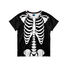 Детская футболка 3D с принтом Скелет в Петрозаводске, 100% гипоаллергенный полиэфир | прямой крой, круглый вырез горловины, длина до линии бедер, чуть спущенное плечо, ткань немного тянется | Тематика изображения на принте: bones | halloween | кости | костюм | прикол | прикольная картинка | скелет | тело | хеллоуин