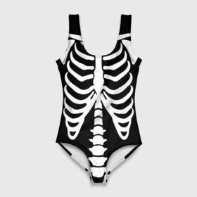 Купальник-боди 3D с принтом Скелет в Петрозаводске, 82% полиэстер, 18% эластан | Круглая горловина, круглый вырез на спине | bones | halloween | кости | костюм | прикол | прикольная картинка | скелет | тело | хеллоуин
