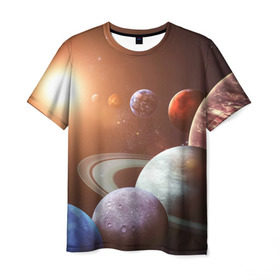 Мужская футболка 3D с принтом Планеты солнечной системы в Петрозаводске, 100% полиэфир | прямой крой, круглый вырез горловины, длина до линии бедер | венера | звезды | земля | космос | марс | меркурий | сатурн | солнце | уран | юпитер