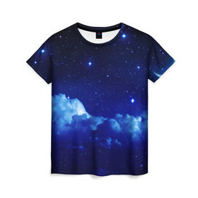 Женская футболка 3D с принтом Звёздное небо в Петрозаводске, 100% полиэфир ( синтетическое хлопкоподобное полотно) | прямой крой, круглый вырез горловины, длина до линии бедер | звезды | луна | месяц | ночь
