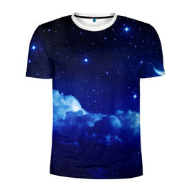 Мужская футболка 3D спортивная с принтом Звёздное небо в Петрозаводске, 100% полиэстер с улучшенными характеристиками | приталенный силуэт, круглая горловина, широкие плечи, сужается к линии бедра | звезды | луна | месяц | ночь