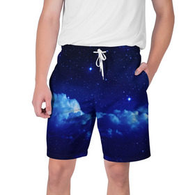 Мужские шорты 3D с принтом Звёздное небо в Петрозаводске,  полиэстер 100% | прямой крой, два кармана без застежек по бокам. Мягкая трикотажная резинка на поясе, внутри которой широкие завязки. Длина чуть выше колен | звезды | луна | месяц | ночь