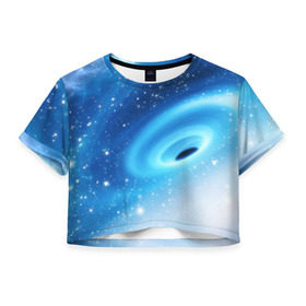 Женская футболка 3D укороченная с принтом Неизведанная галактика в Петрозаводске, 100% полиэстер | круглая горловина, длина футболки до линии талии, рукава с отворотами | вселенная | галактика | звёзды | камета | космос | метеориты | метеоры | млечный путь | орбита | планеты | солнечная система
