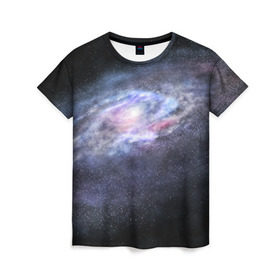 Женская футболка 3D с принтом Млечный путь в Петрозаводске, 100% полиэфир ( синтетическое хлопкоподобное полотно) | прямой крой, круглый вырез горловины, длина до линии бедер | вселенная | галактика | звёзды | камета | космос | метеориты | метеоры | млечный путь | орбита | планеты | солнечная система