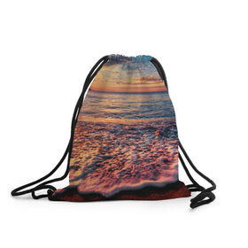 Рюкзак-мешок 3D с принтом Sunset в Петрозаводске, 100% полиэстер | плотность ткани — 200 г/м2, размер — 35 х 45 см; лямки — толстые шнурки, застежка на шнуровке, без карманов и подкладки | закат | море | океан | пена | песок | пляж | прибой | прилив | рассвет
