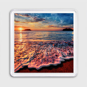 Магнит 55*55 с принтом Sunset в Петрозаводске, Пластик | Размер: 65*65 мм; Размер печати: 55*55 мм | закат | море | океан | пена | песок | пляж | прибой | прилив | рассвет