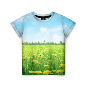 Детская футболка 3D с принтом Летний луг в Петрозаводске, 100% гипоаллергенный полиэфир | прямой крой, круглый вырез горловины, длина до линии бедер, чуть спущенное плечо, ткань немного тянется | пейзаж | яркий