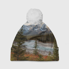 Шапка 3D c помпоном с принтом Осень в горах в Петрозаводске, 100% полиэстер | универсальный размер, печать по всей поверхности изделия | Тематика изображения на принте: горы | лес | осень | пейзаж