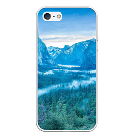 Чехол силиконовый для Телефон Apple iPhone 5/5S с принтом Горный пейзаж в Петрозаводске, Силикон | Область печати: задняя сторона чехла, без боковых панелей | горный хребет | горы | каньон | лес | пейзаж | речка | туман | ущелье