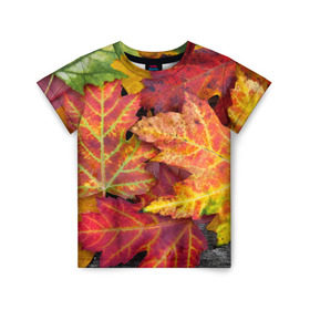 Детская футболка 3D с принтом Осенняя пора в Петрозаводске, 100% гипоаллергенный полиэфир | прямой крой, круглый вырез горловины, длина до линии бедер, чуть спущенное плечо, ткань немного тянется | жёлтый | красный | листва | листья | осень