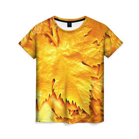 Женская футболка 3D с принтом Золотая осень в Петрозаводске, 100% полиэфир ( синтетическое хлопкоподобное полотно) | прямой крой, круглый вырез горловины, длина до линии бедер | жёлтый | золотой | клён | красота | листва | листья | наряд | осень | осина | покров | природа