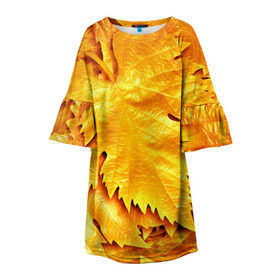 Детское платье 3D с принтом Золотая осень в Петрозаводске, 100% полиэстер | прямой силуэт, чуть расширенный к низу. Круглая горловина, на рукавах — воланы | жёлтый | золотой | клён | красота | листва | листья | наряд | осень | осина | покров | природа