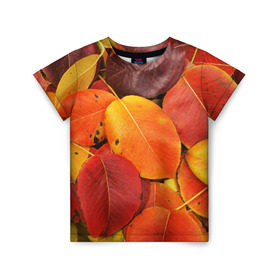Детская футболка 3D с принтом Осенний покров в Петрозаводске, 100% гипоаллергенный полиэфир | прямой крой, круглый вырез горловины, длина до линии бедер, чуть спущенное плечо, ткань немного тянется | жёлтый | золотой | красный | листва | листья | осень