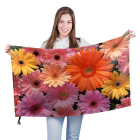 Флаг 3D с принтом Цветы в Петрозаводске, 100% полиэстер | плотность ткани — 95 г/м2, размер — 67 х 109 см. Принт наносится с одной стороны | букет | георгины | жёлтый | красота | полевые | розовый | ромашки | фиолетовый | хризантемы | цветы