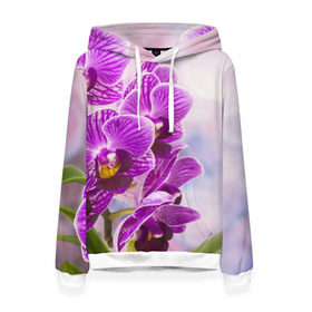 Женская толстовка 3D с принтом Божественная орхидея в Петрозаводске, 100% полиэстер  | двухслойный капюшон со шнурком для регулировки, мягкие манжеты на рукавах и по низу толстовки, спереди карман-кенгуру с мягким внутренним слоем. | 8 марта | букет | весна | красота | куст | лето | орхидея | подарок | сиреневый цвет | цветок | шикарный цветочек