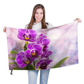 Флаг 3D с принтом Божественная орхидея в Петрозаводске, 100% полиэстер | плотность ткани — 95 г/м2, размер — 67 х 109 см. Принт наносится с одной стороны | 8 марта | букет | весна | красота | куст | лето | орхидея | подарок | сиреневый цвет | цветок | шикарный цветочек