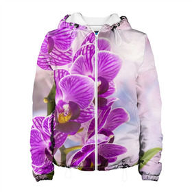 Женская куртка 3D с принтом Божественная орхидея в Петрозаводске, ткань верха — 100% полиэстер, подклад — флис | прямой крой, подол и капюшон оформлены резинкой с фиксаторами, два кармана без застежек по бокам, один большой потайной карман на груди. Карман на груди застегивается на липучку | 8 марта | букет | весна | красота | куст | лето | орхидея | подарок | сиреневый цвет | цветок | шикарный цветочек