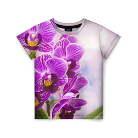Детская футболка 3D с принтом Божественная орхидея в Петрозаводске, 100% гипоаллергенный полиэфир | прямой крой, круглый вырез горловины, длина до линии бедер, чуть спущенное плечо, ткань немного тянется | 8 марта | букет | весна | красота | куст | лето | орхидея | подарок | сиреневый цвет | цветок | шикарный цветочек