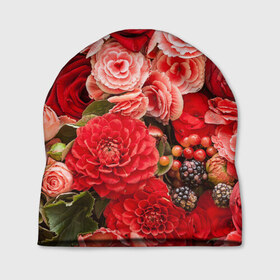 Шапка 3D с принтом Шикарный букет в Петрозаводске, 100% полиэстер | универсальный размер, печать по всей поверхности изделия | 8 марта | блеск | гвоздики | красный | красота | невероятный | огромный букет | пёстрый | праздник | розы | роскошный | цветы | шикарный